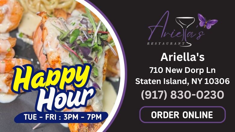 Ariella's happy hour advertisement