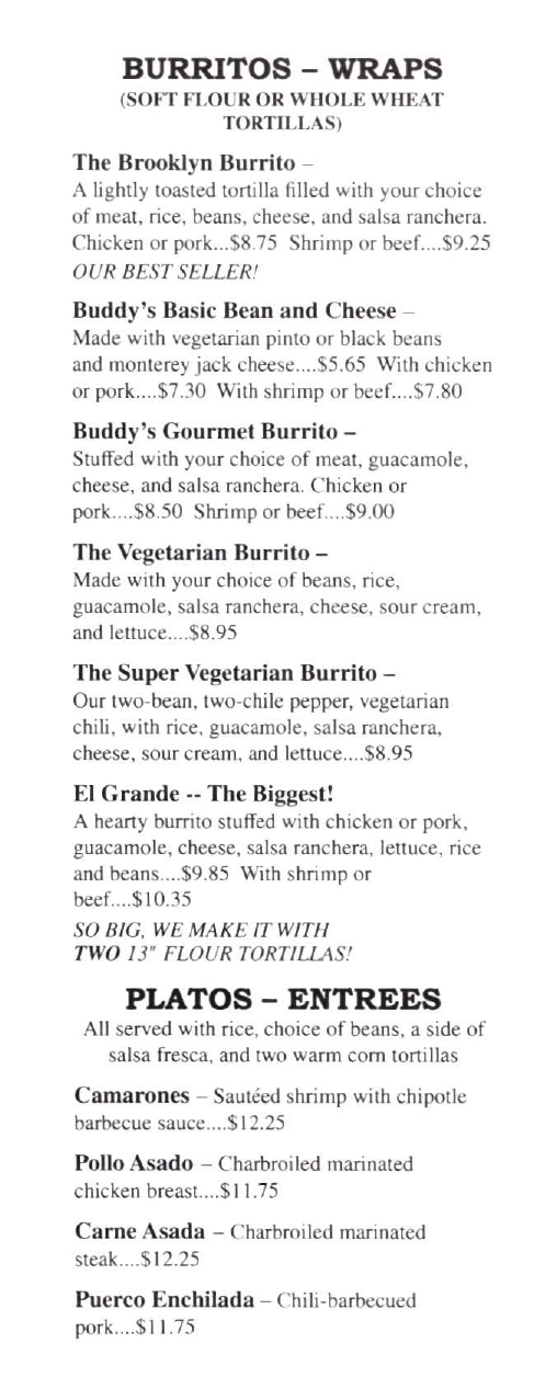 Buddy's Burrito & Taco Bar Restaurant in Brooklyn / Menus & Photos