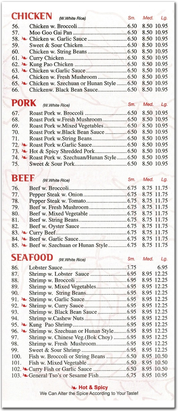 Peking chef store menu