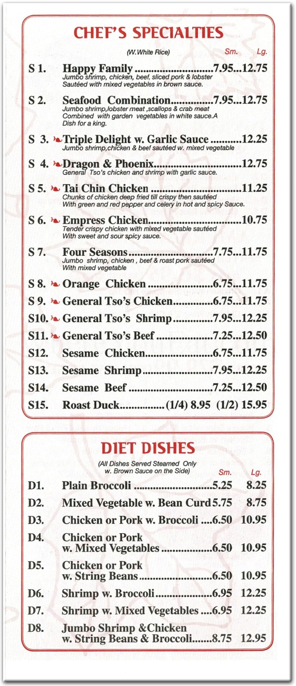 Peking store chef menu