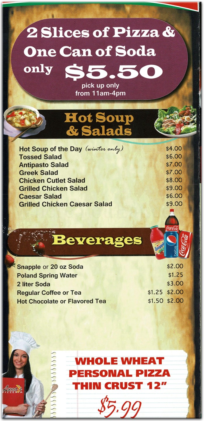 Luna's Pizzeria Restaurant in Brooklyn / Official Menus & Photos