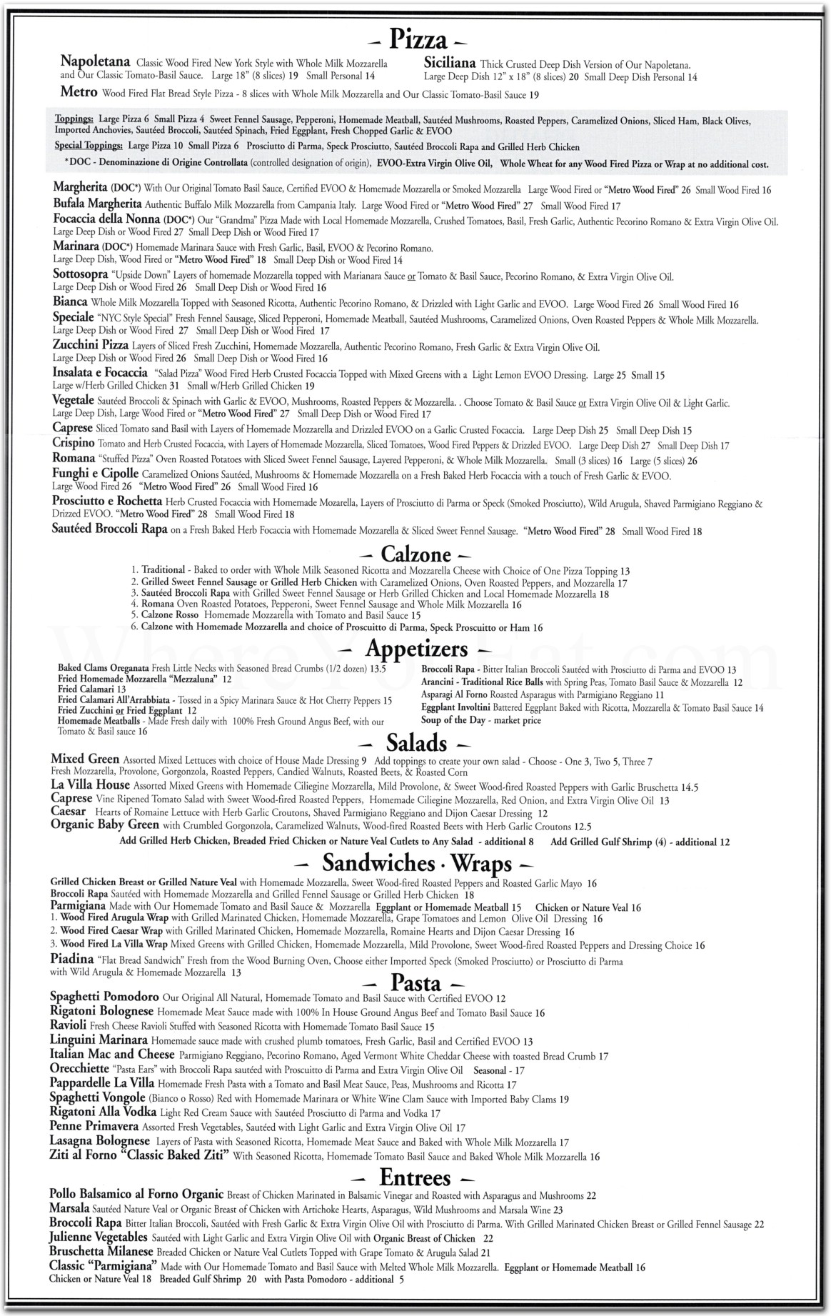 La Villa Restaurant In Brooklyn Official Menus Photos