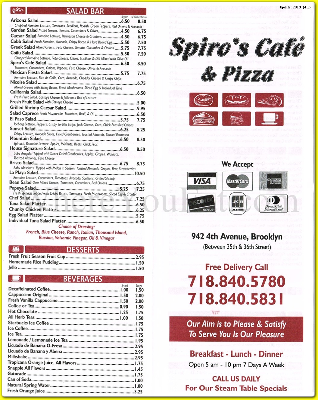 Spiro's Cafe and Pizza Restaurant in Brooklyn / Menus & Photos