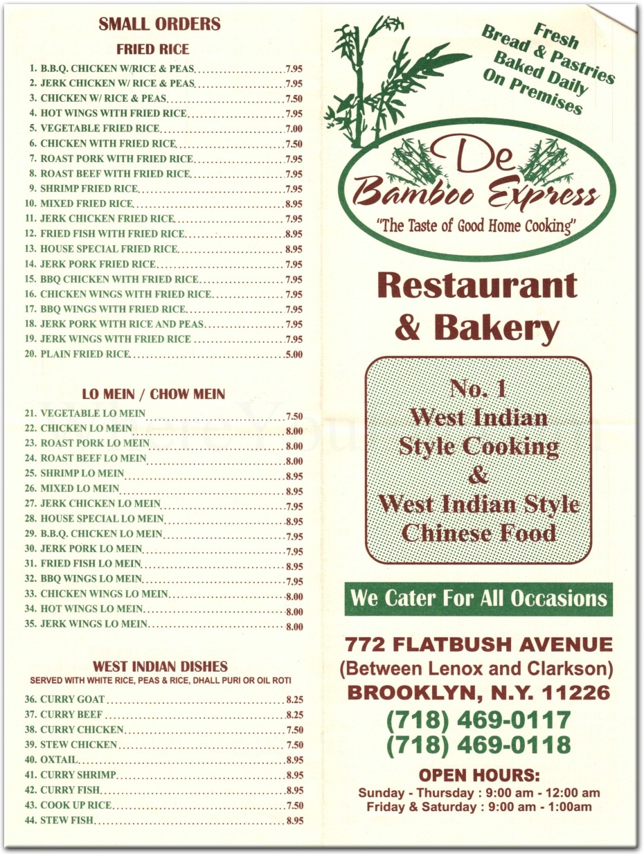 De Bamboo Express Restaurant in Brooklyn / Official Menus & Photos