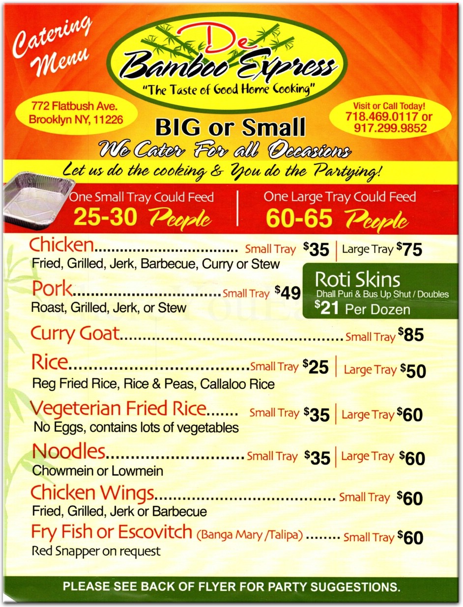 De Bamboo Express Restaurant in Brooklyn / Official Menus & Photos