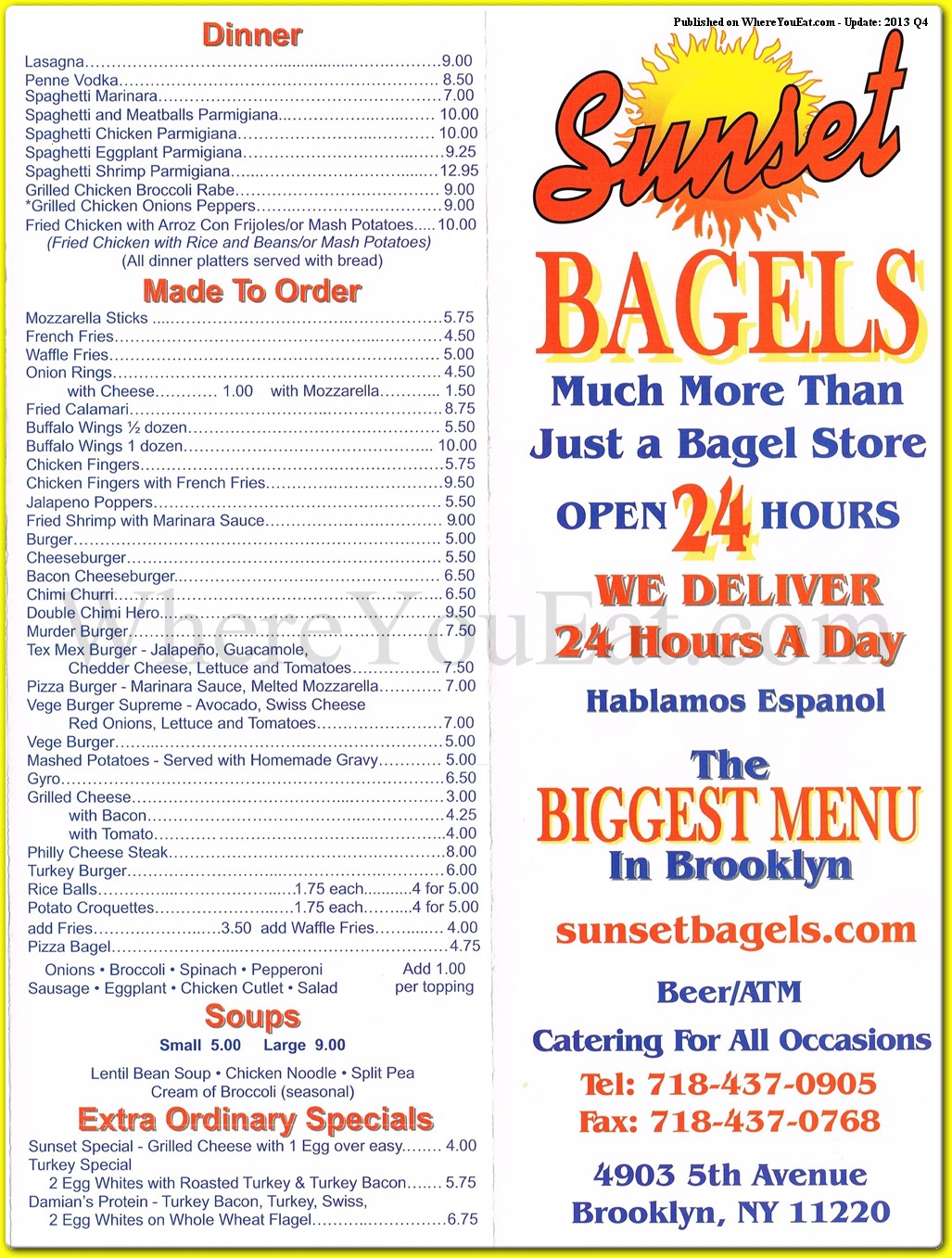 Sunset Bagels Restaurant in Brooklyn / Official Menus & Photos