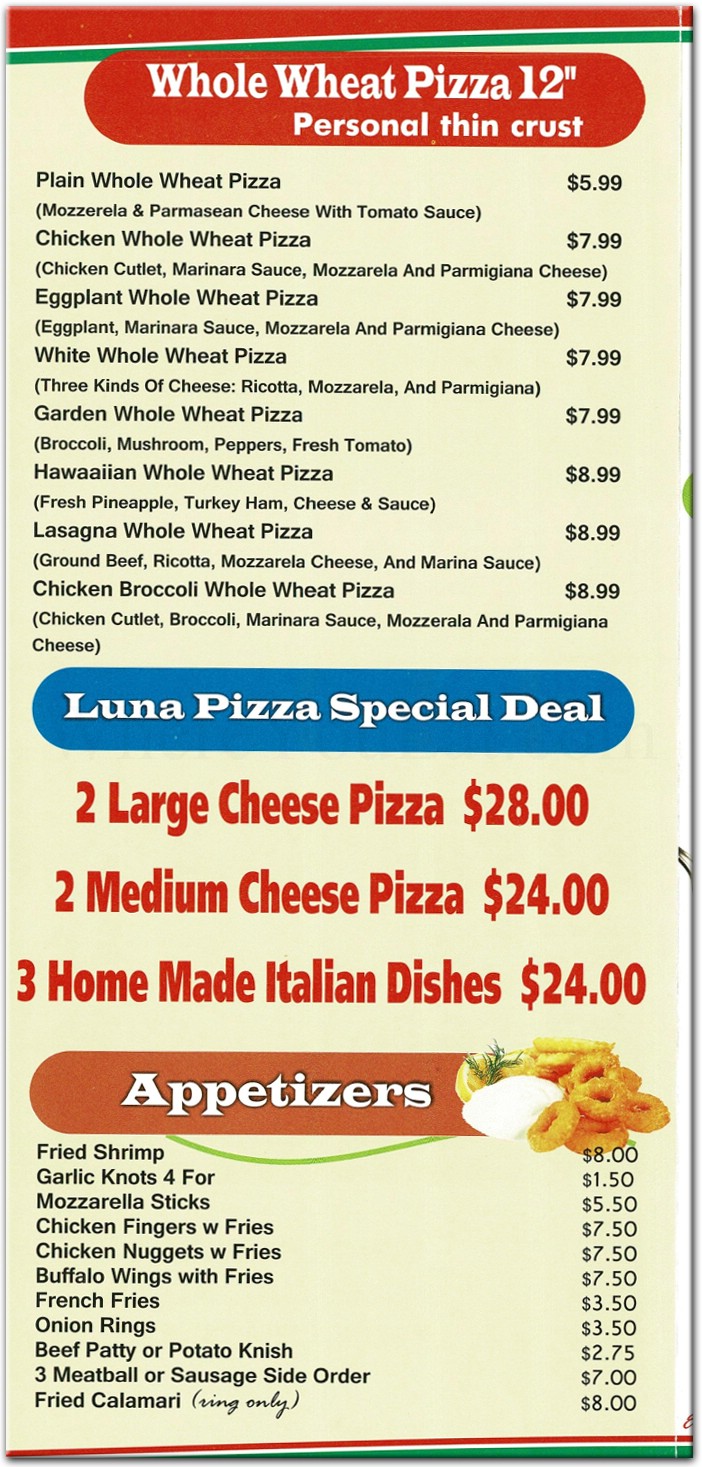 Luna Pizza Menu 15 