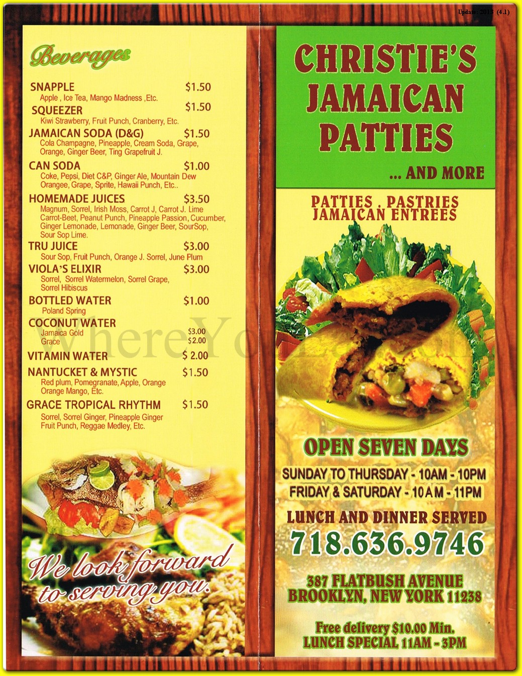 Christie s Jamaican Patties Restaurant in Brooklyn / Menus Photos