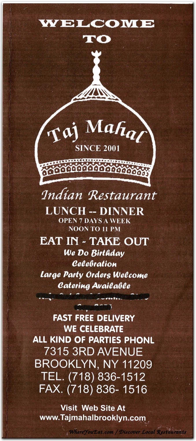 The Taj Mahal Restaurant - Chefs Testing Menu