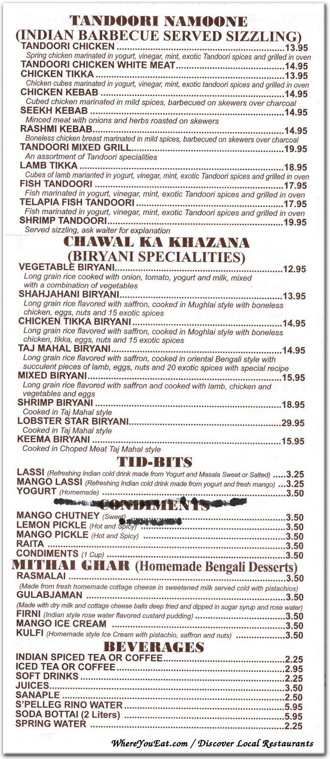Taj Mahal in Tyler - Restaurant menu and reviews