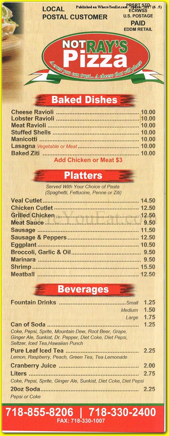 Not Ray's Pizza Restaurant in Brooklyn / Menus & Photos