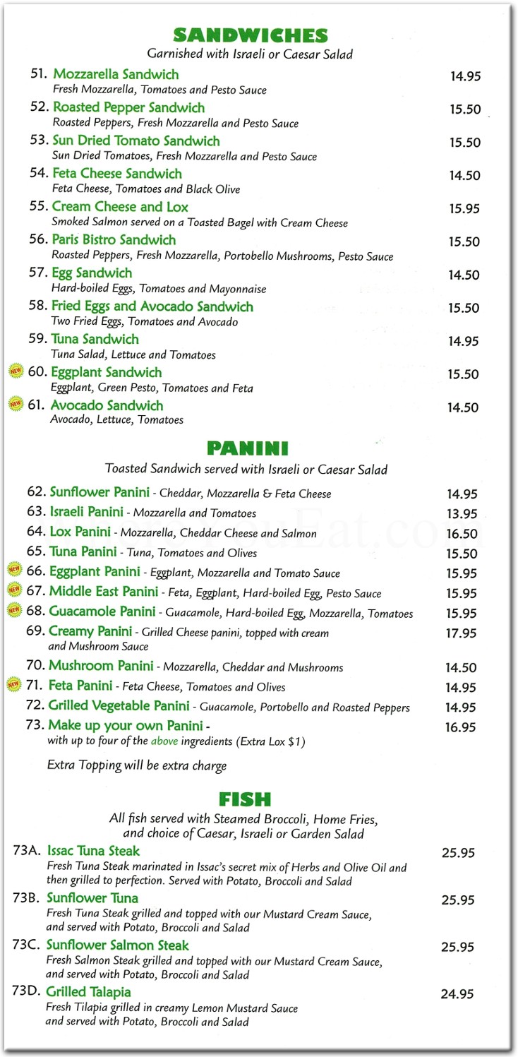 Sunflower Cafe Restaurant in Brooklyn / Official Menus & Photos