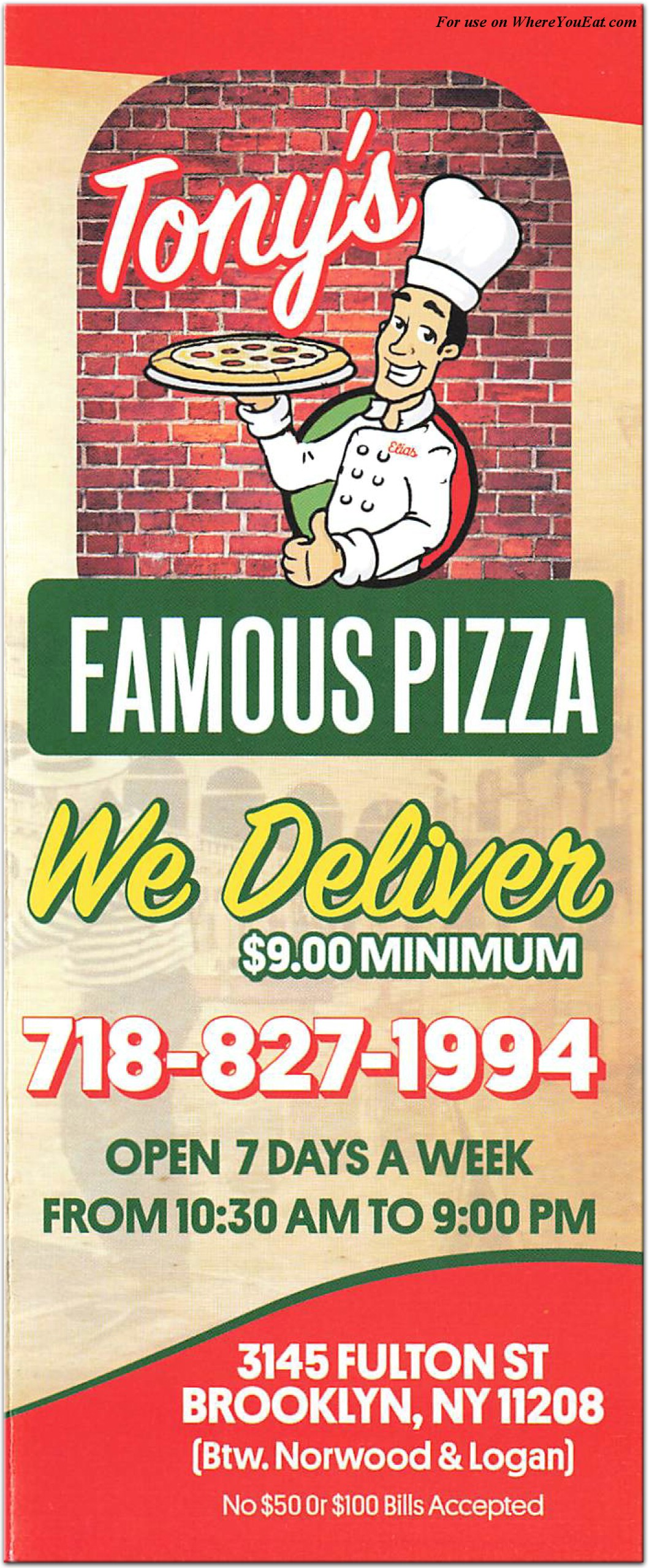 Tony's Pizzeria Restaurant in Brooklyn / Menus & Photos