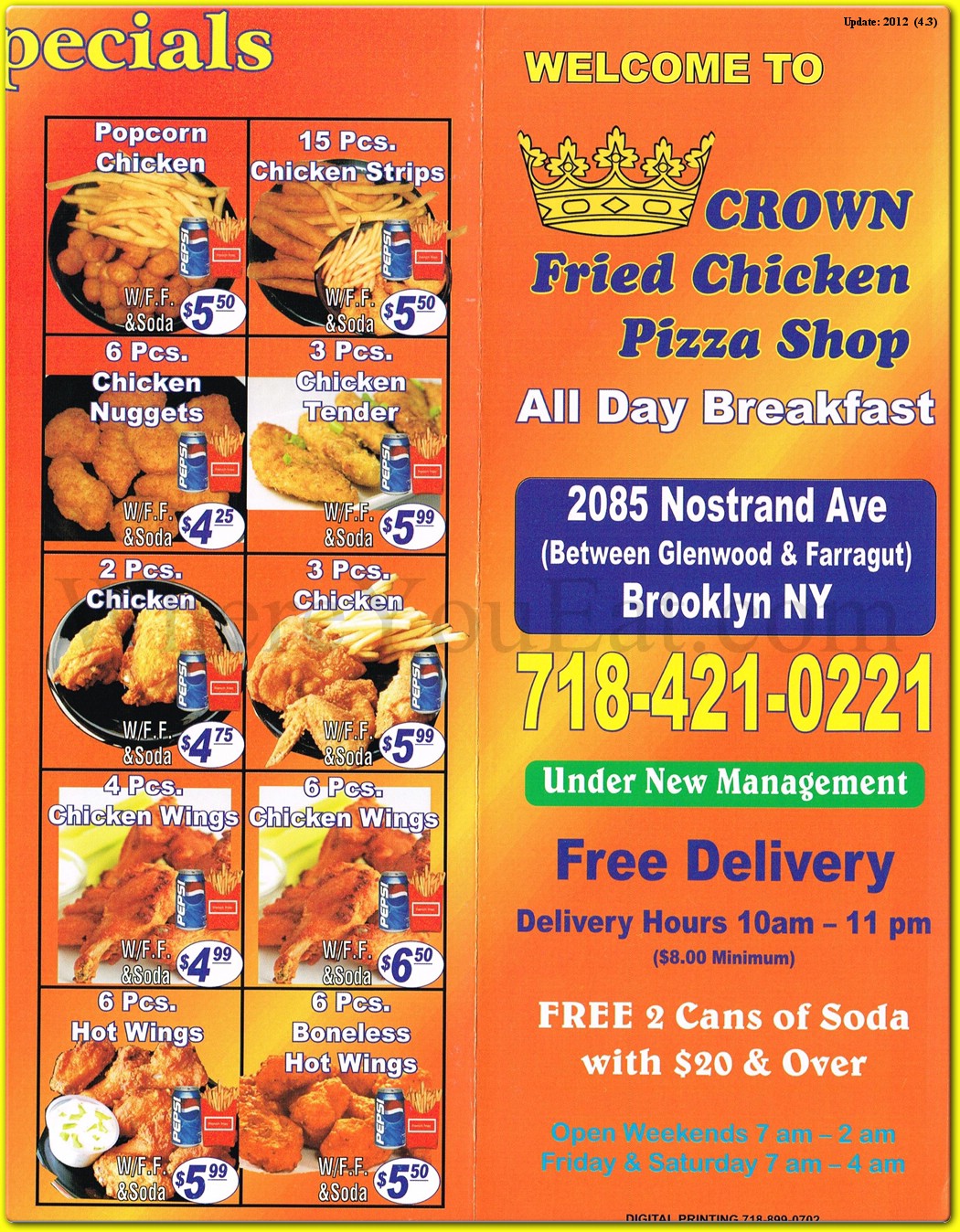 Crown Fried Chicken Restaurant in Brooklyn / Official Menus & Photos