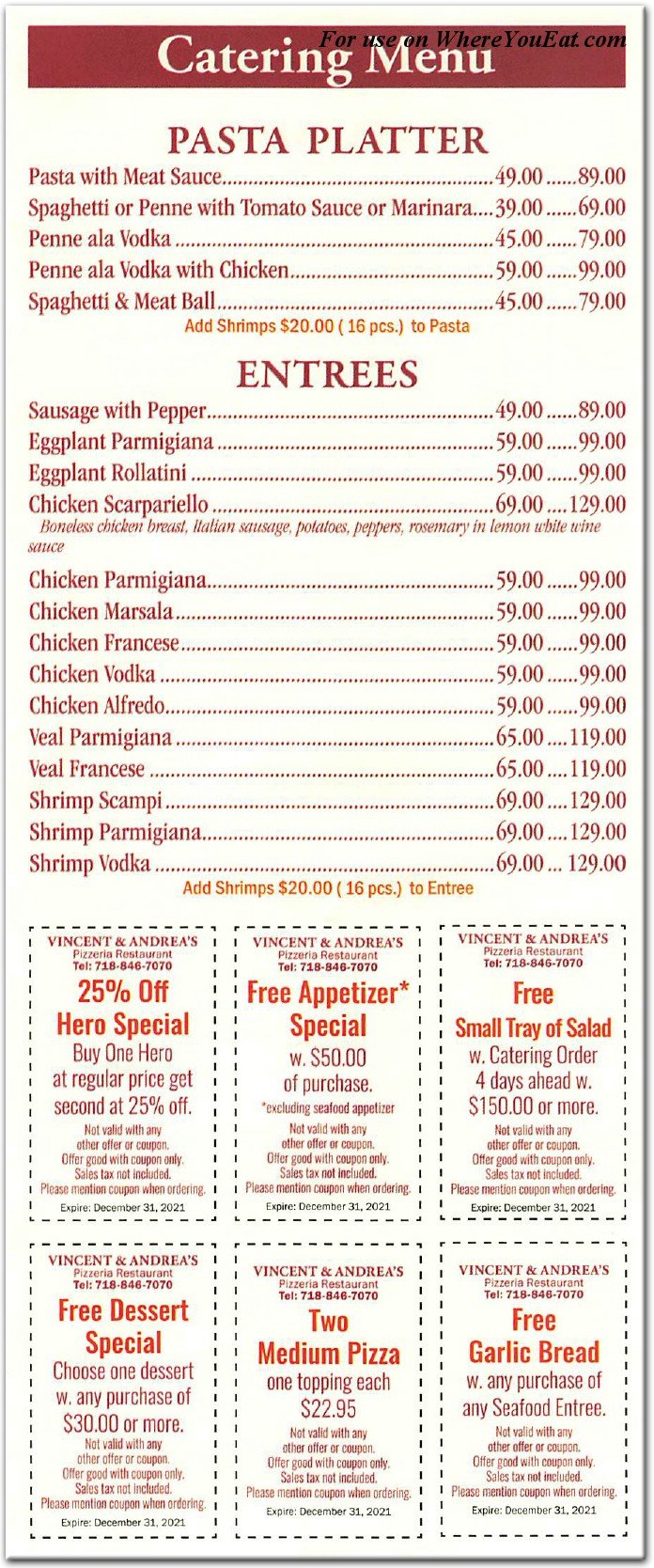 Vincent and Andrea's Pizzeria Restaurant in