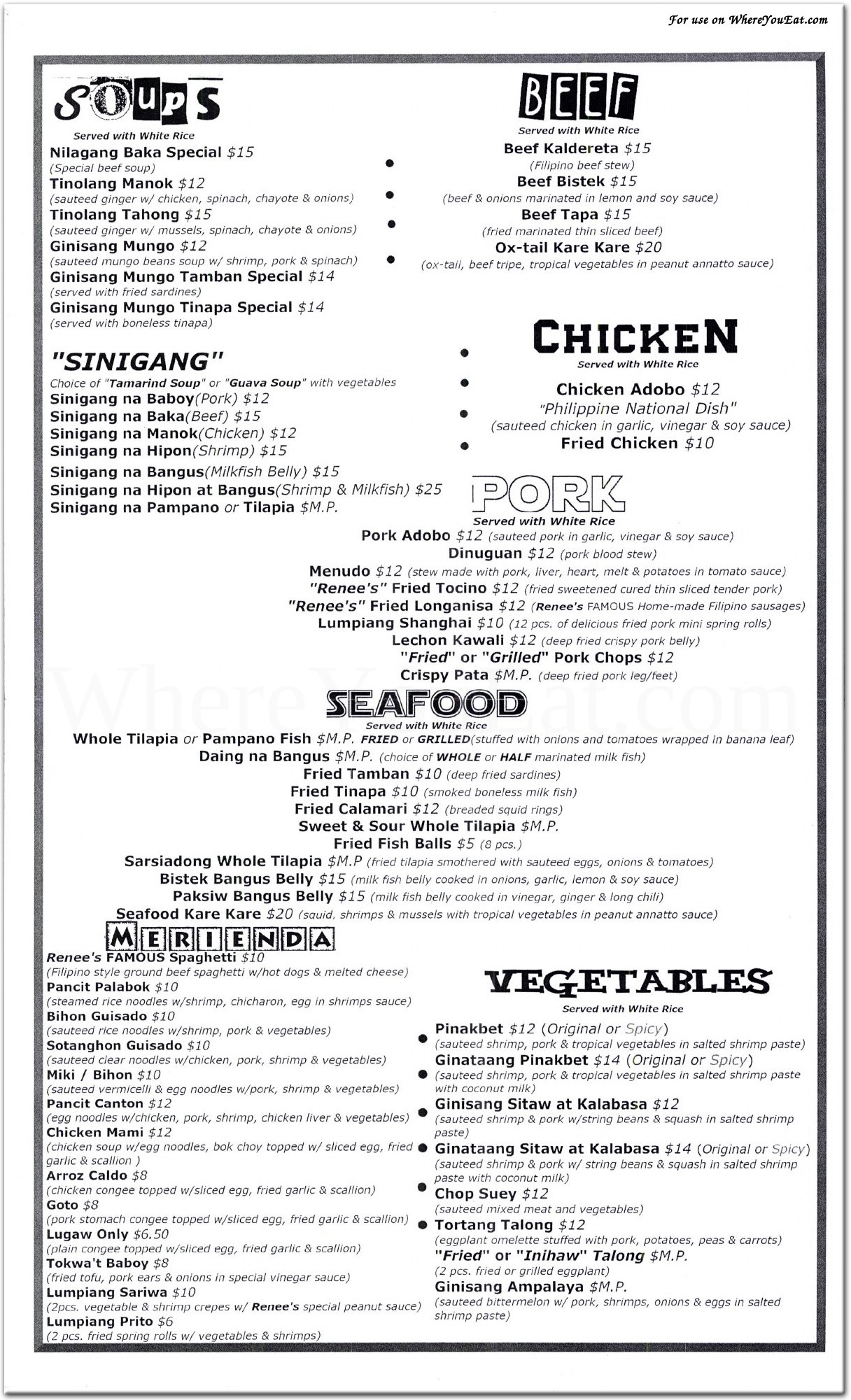 Renee's Restaurant in Queens / Official Menus & Photos