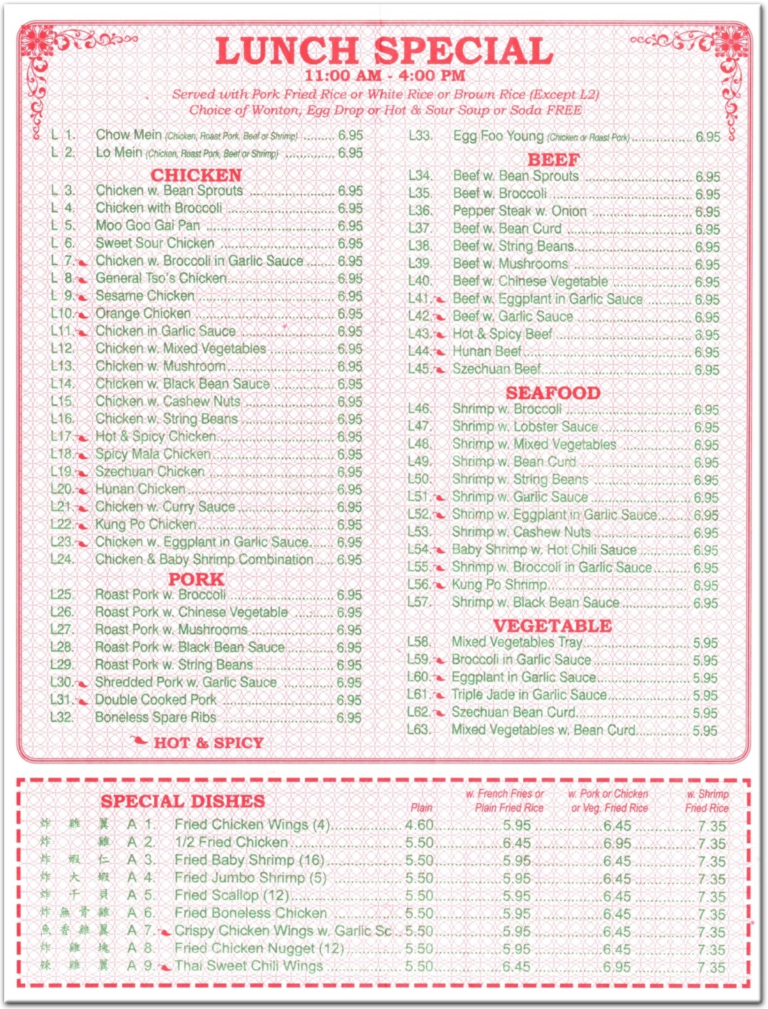 The great on sale wall menu