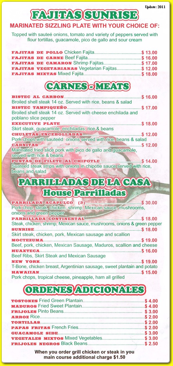 Fajitas Sunrise Restaurant in Queens / Menus & Photos