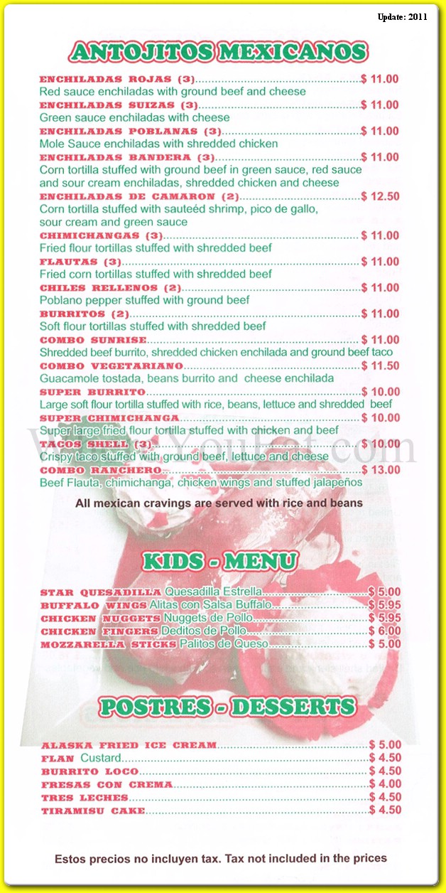 Fajitas Sunrise Restaurant in Queens / Menus & Photos