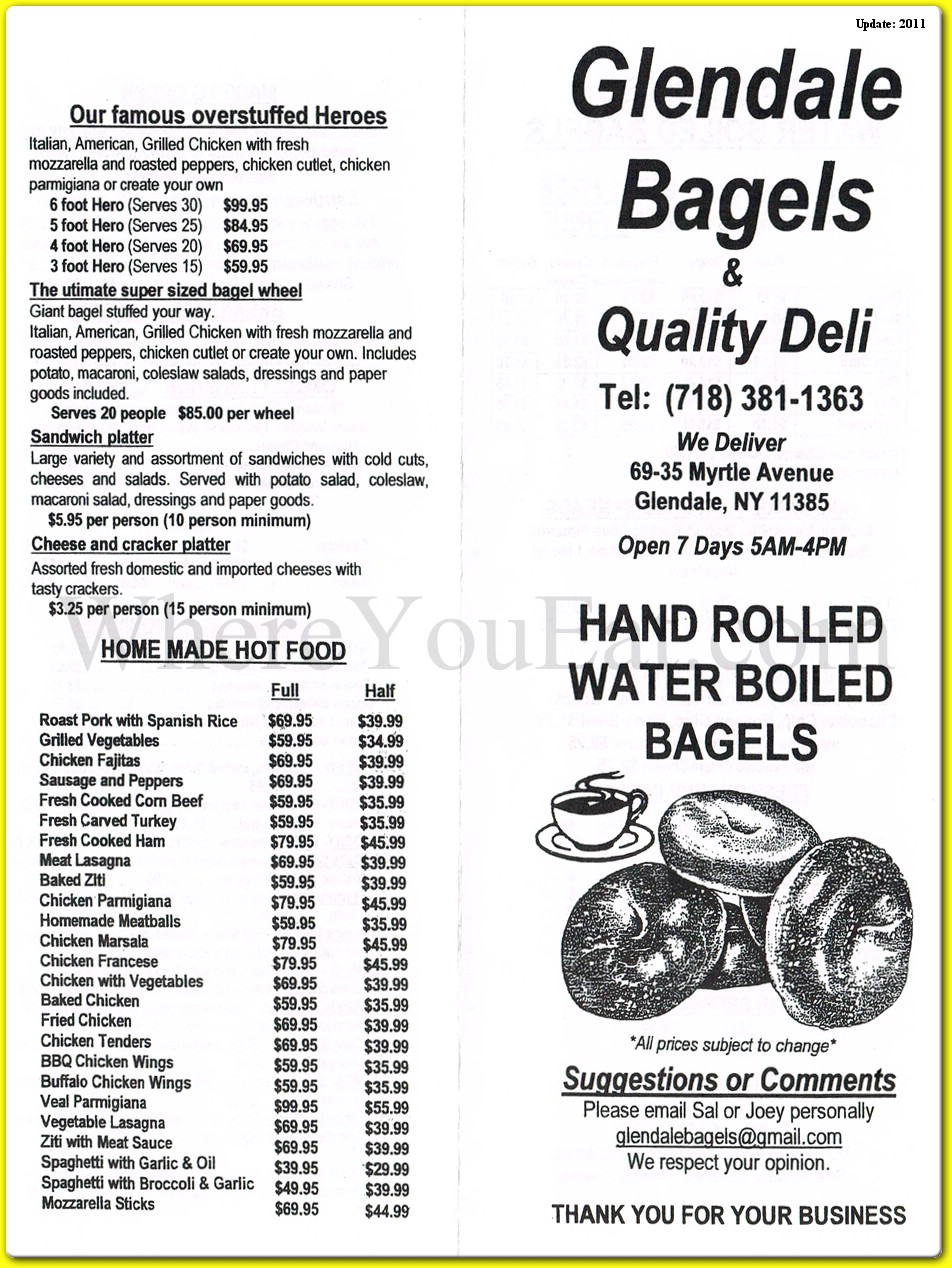 Glendale Bagels Restaurant in Queens / Official Menus & Photos