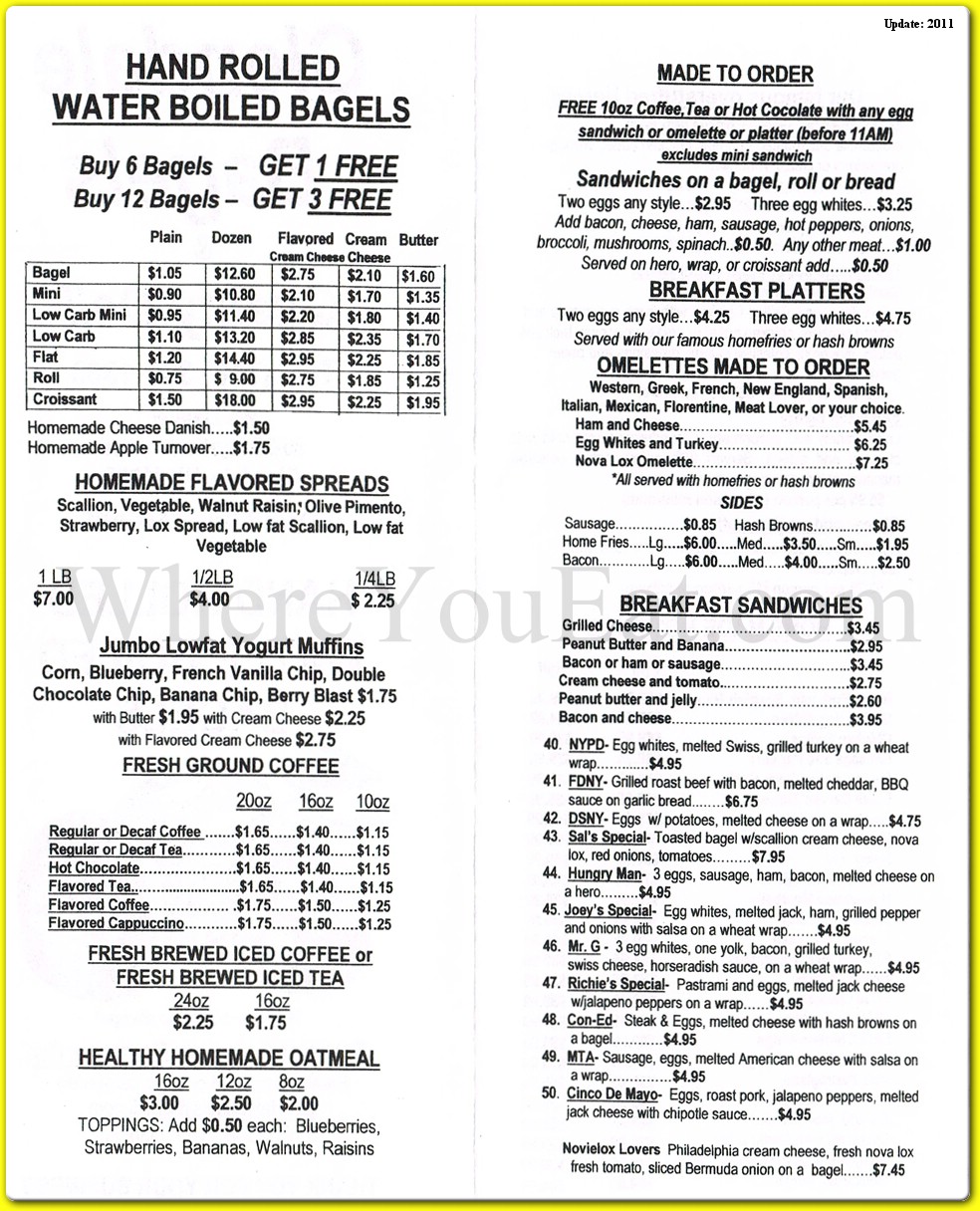 Glendale Bagels Restaurant in Queens / Official Menus & Photos