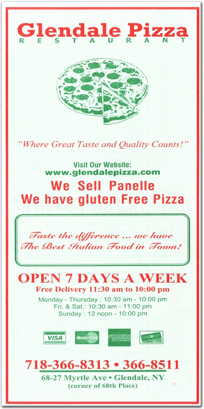 Glendale Pizza Restaurant in Queens / Official Menus & Photos