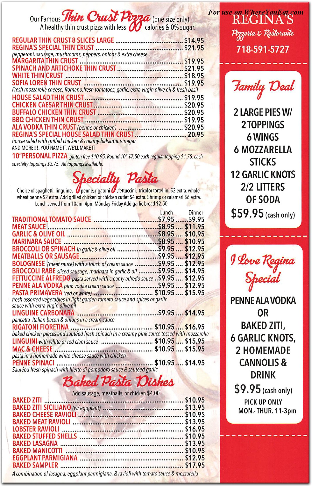 Regina's Pizzeria Restaurant in Queens / Menus & Photos