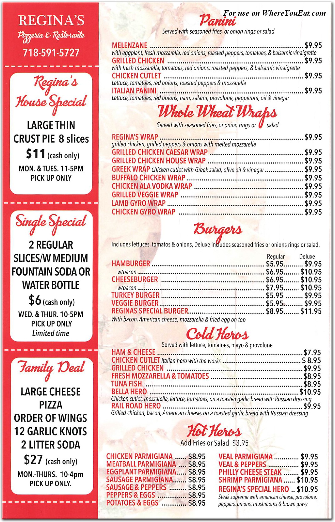 Regina's Pizzeria Restaurant in Queens / Menus & Photos