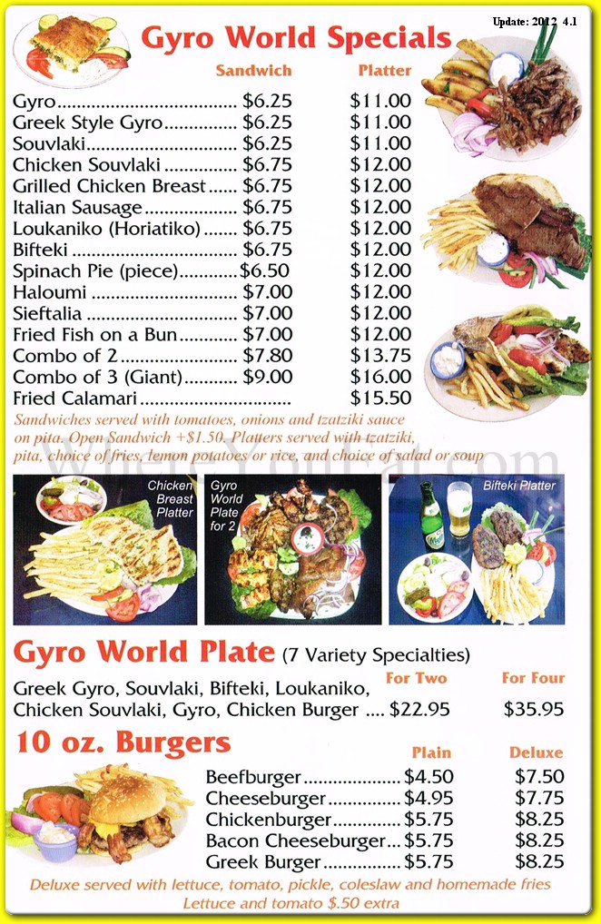 Gyro World Restaurant In Queens Official Menus Photos