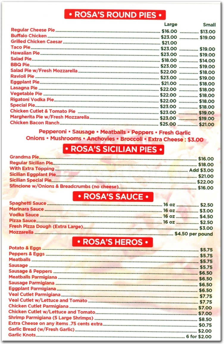 Rosas Pizza Menu 4 