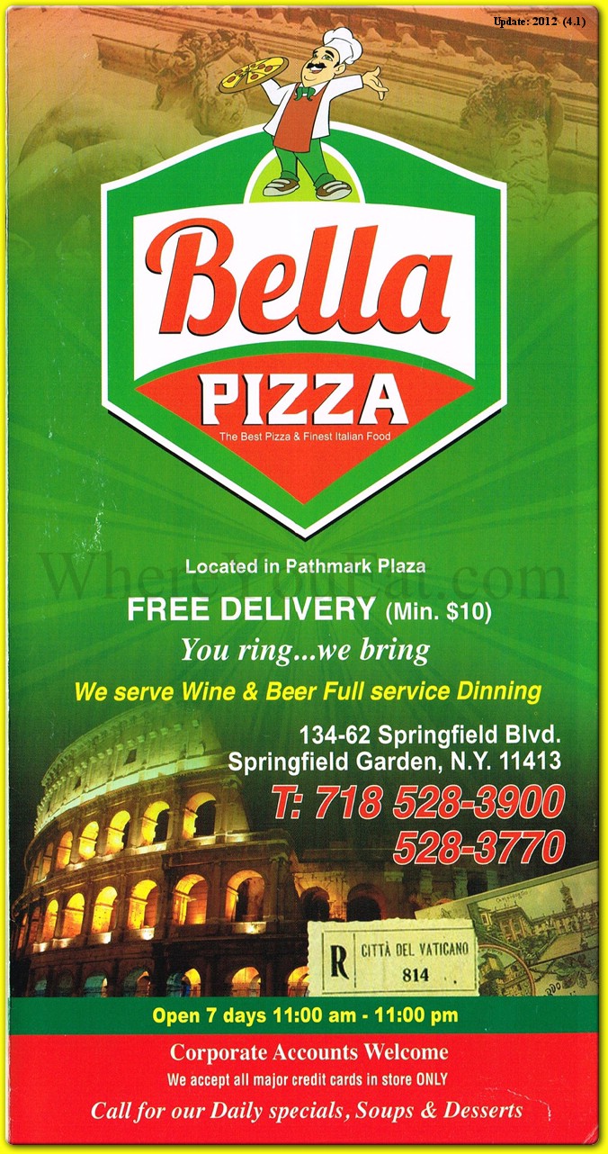 Bella Pizza Restaurant in Queens / Official Menus & Photos