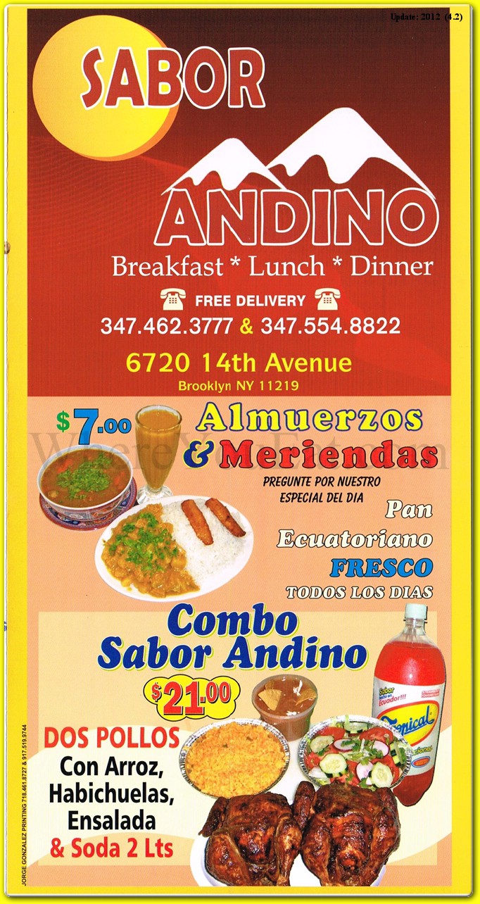 Sabor Andino Cafe Restaurant in Brooklyn / Menus & Photos