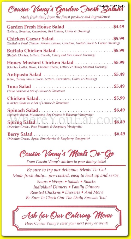 Cousin deals vinny's menu