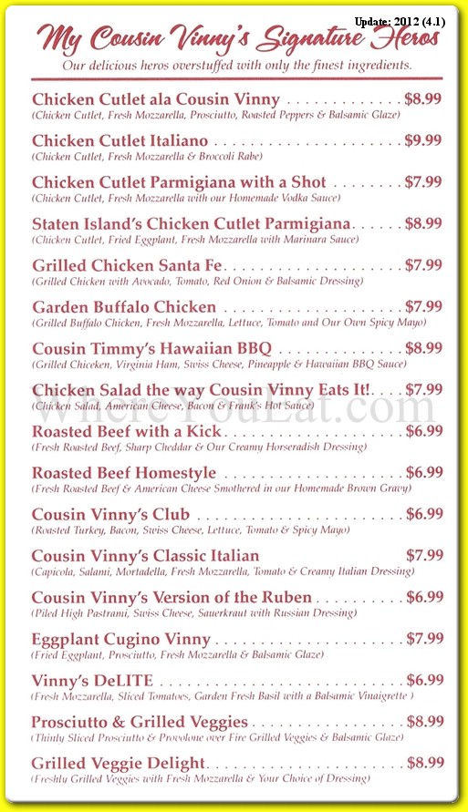 Cousin on sale vinny's menu