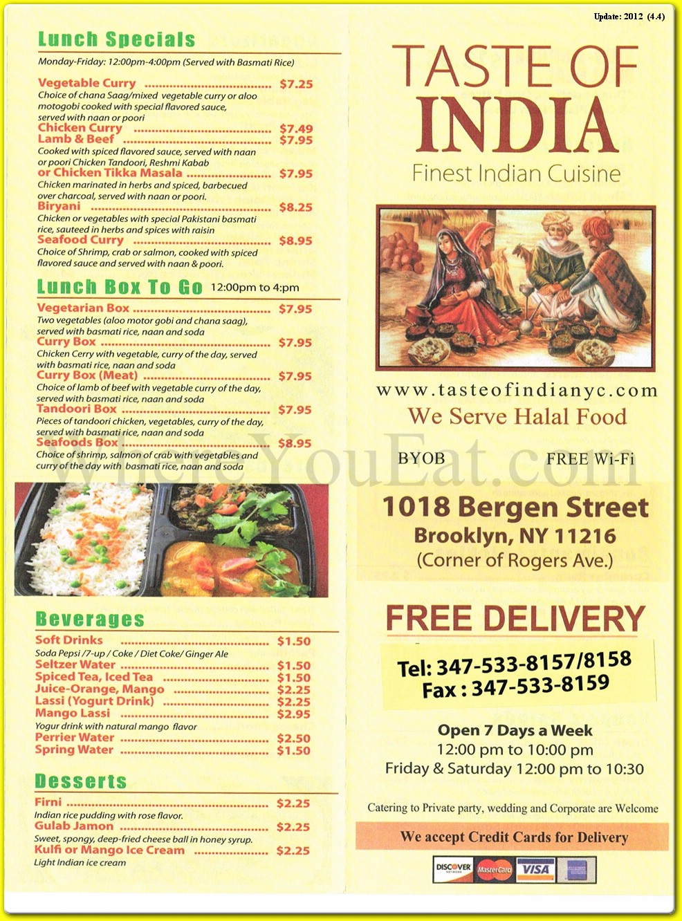 Taste of India Restaurant in Brooklyn / Official Menus & Photos