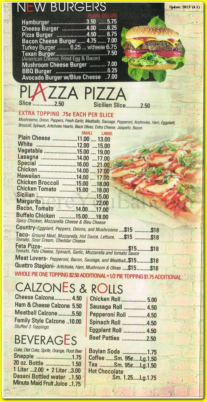 Piazza Pizza Restaurant in Queens / Official Menus & Photos