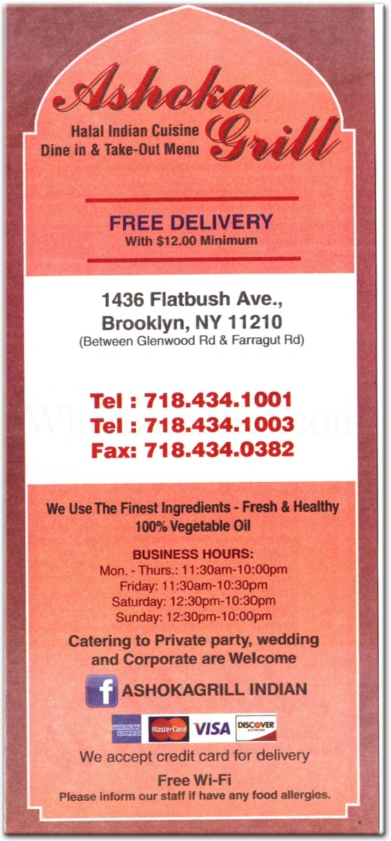 Ashoka Grill Restaurant in Brooklyn / Official Menus & Photos