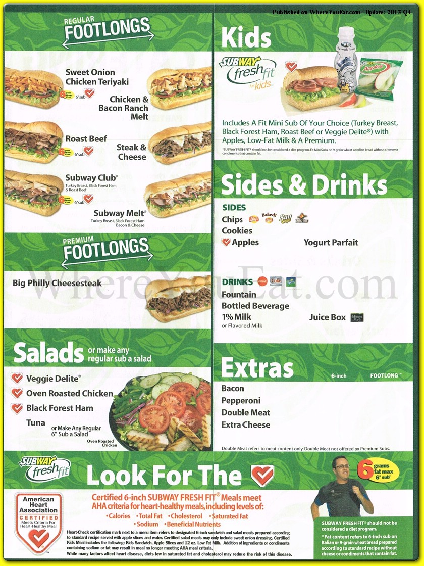 american subway menu
