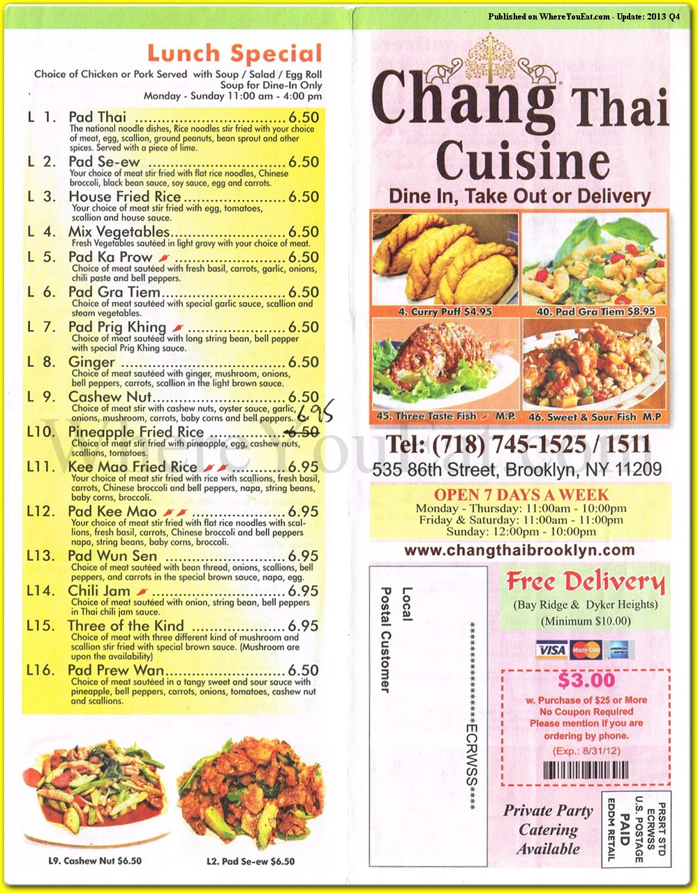 Chang Thai Cuisine Restaurant in Brooklyn / Menus & Photos