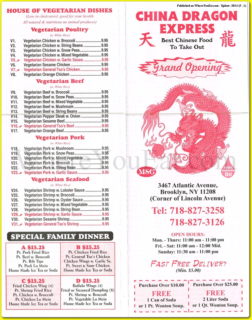 ming dragon express menu