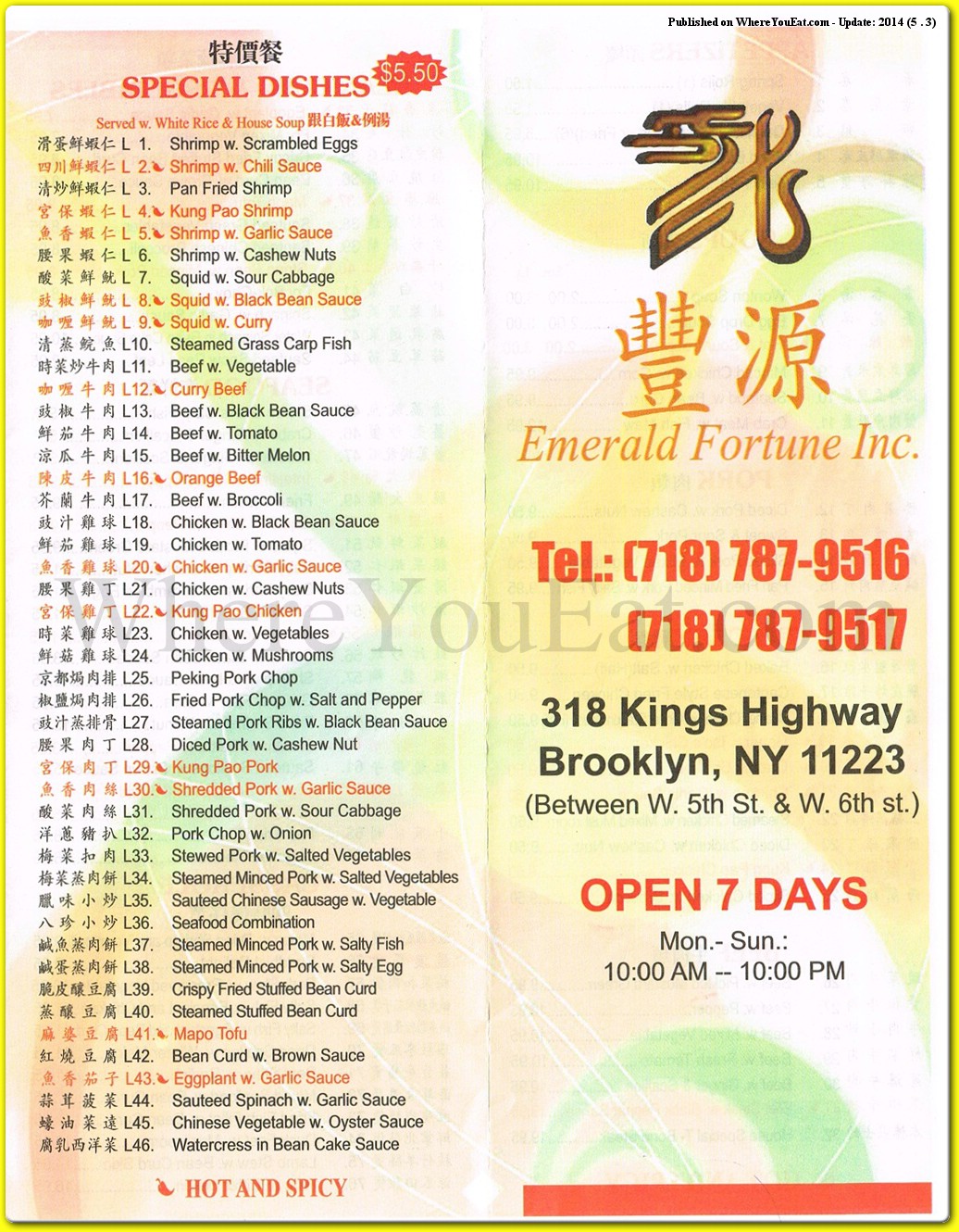 Emerald Fortune Restaurant in Brooklyn / Official Menus & Photos