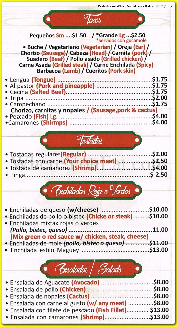 Taqueria El Maguey Restaurant in Brooklyn / Official Menus & Photos