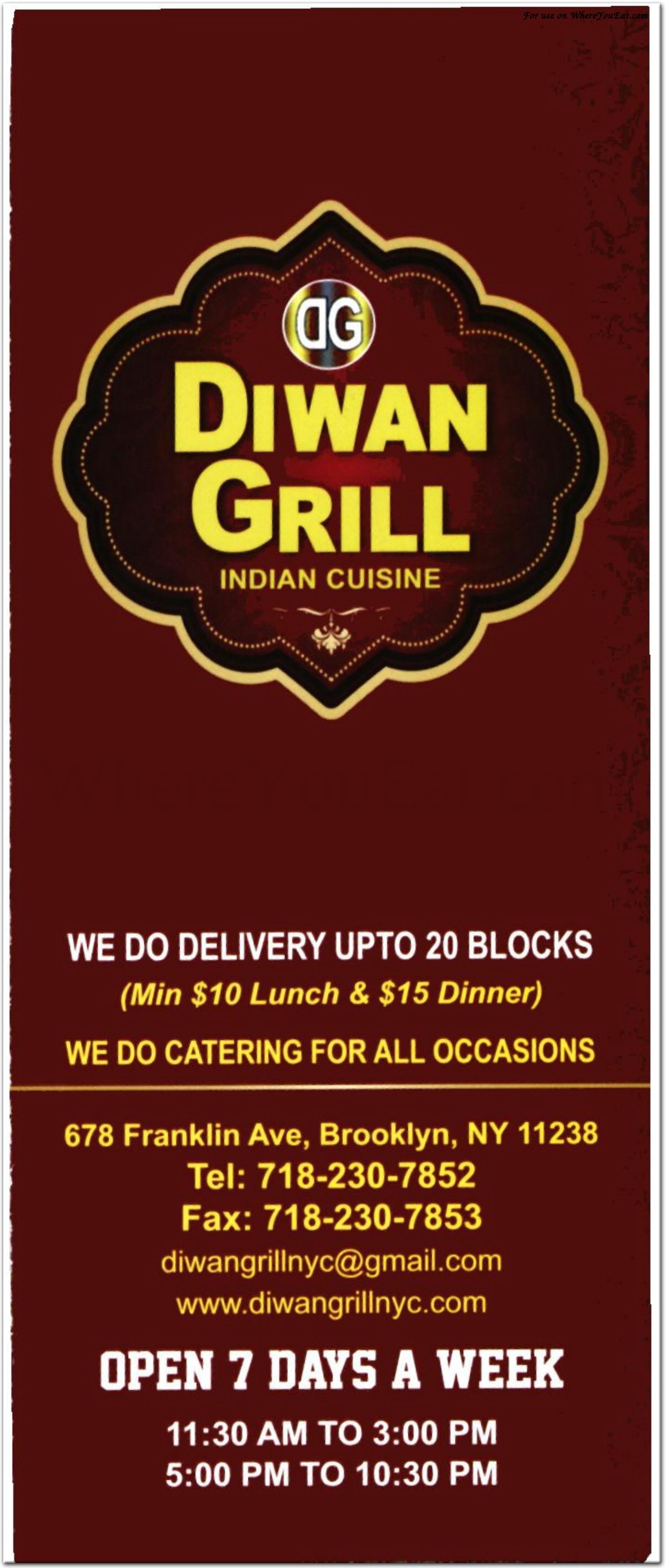 Diwan Grill Restaurant in Brooklyn / Menus & Photos