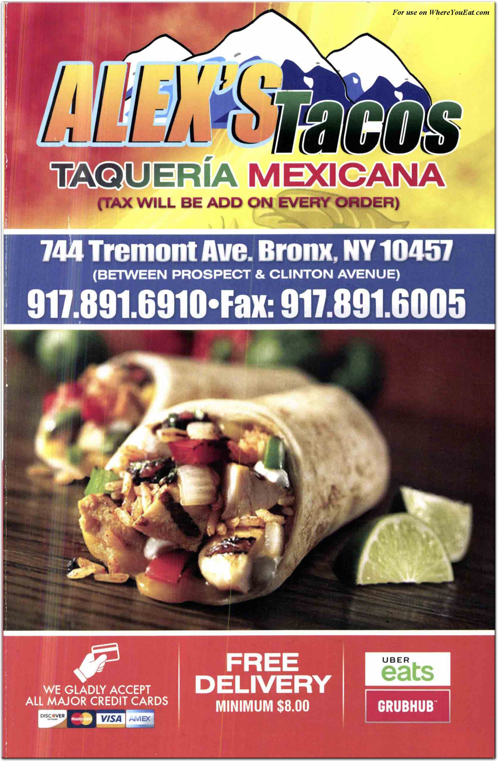 Alex's Tacos Restaurant in The Bronx / Menus & Photos