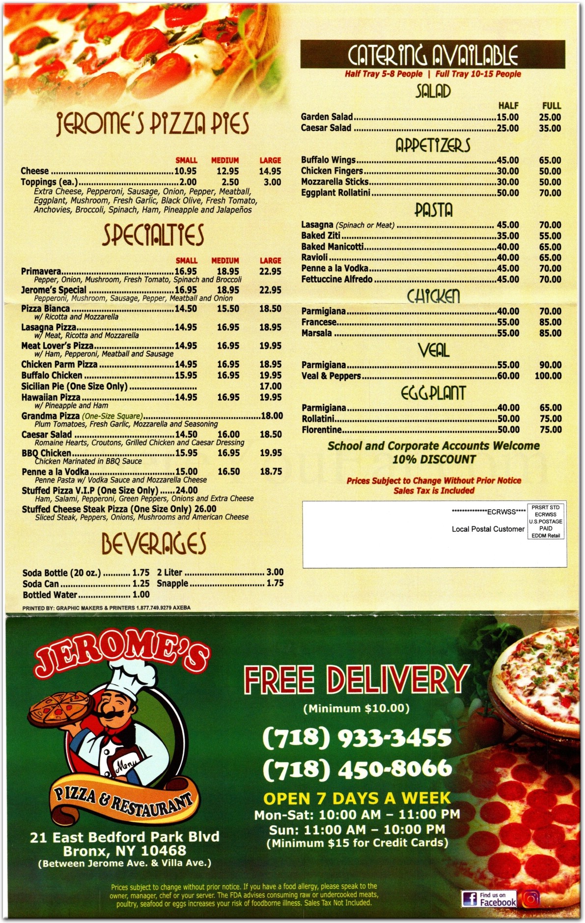Jerome's Pizza Restaurant in The Bronx / Official Menus & Photos