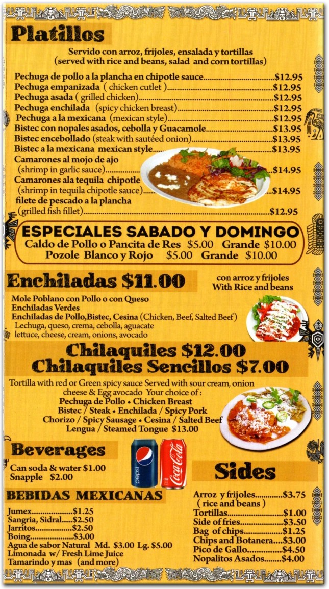 huaraches mexican food menu