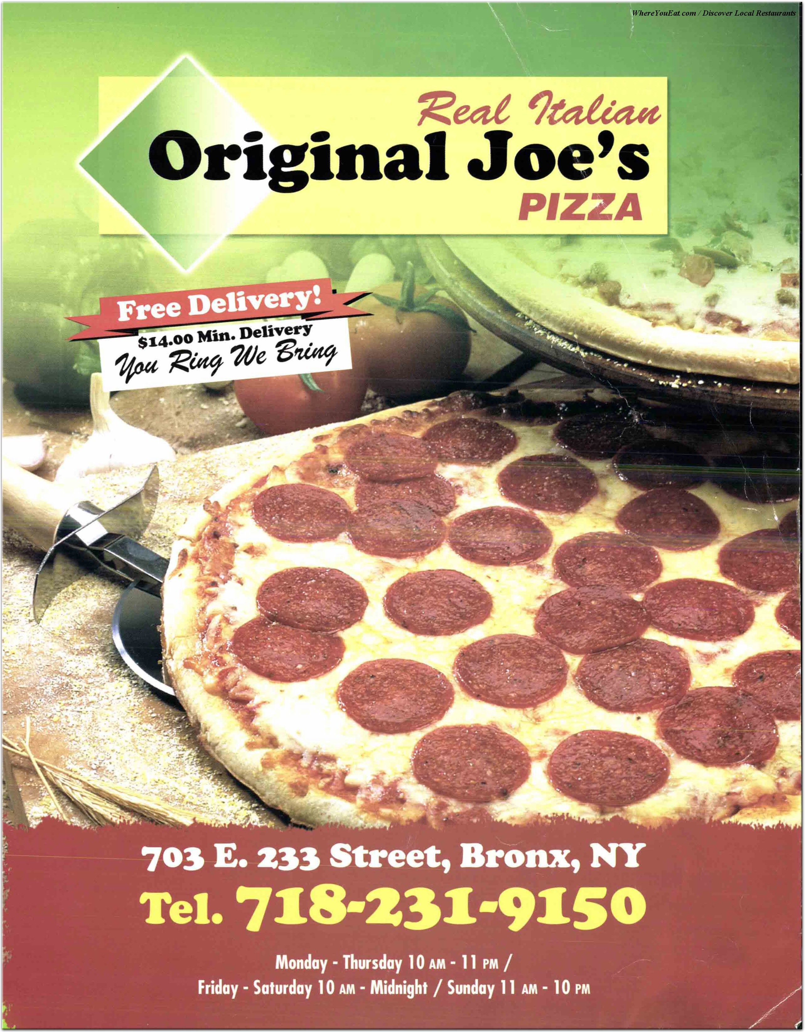 Joe's Pizzeria Restaurant in The Bronx / Menus & Photos