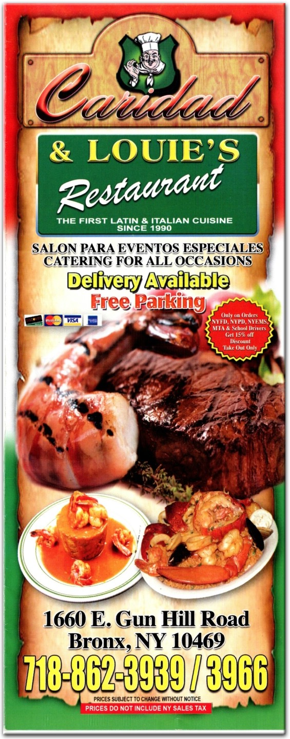 Caridad and Louie's Restaurant Restaurant in The Bronx / Official Menus
