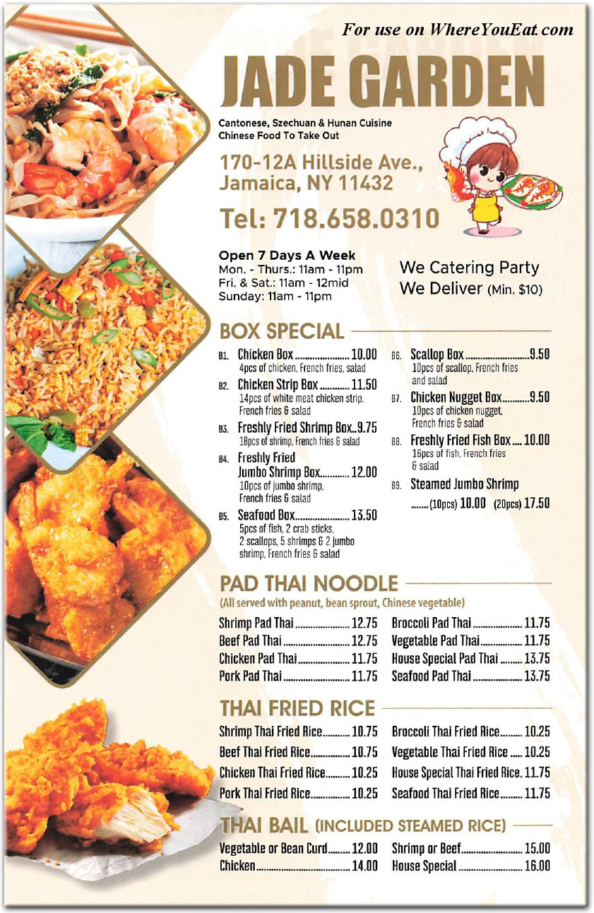 Menu for jade deals garden