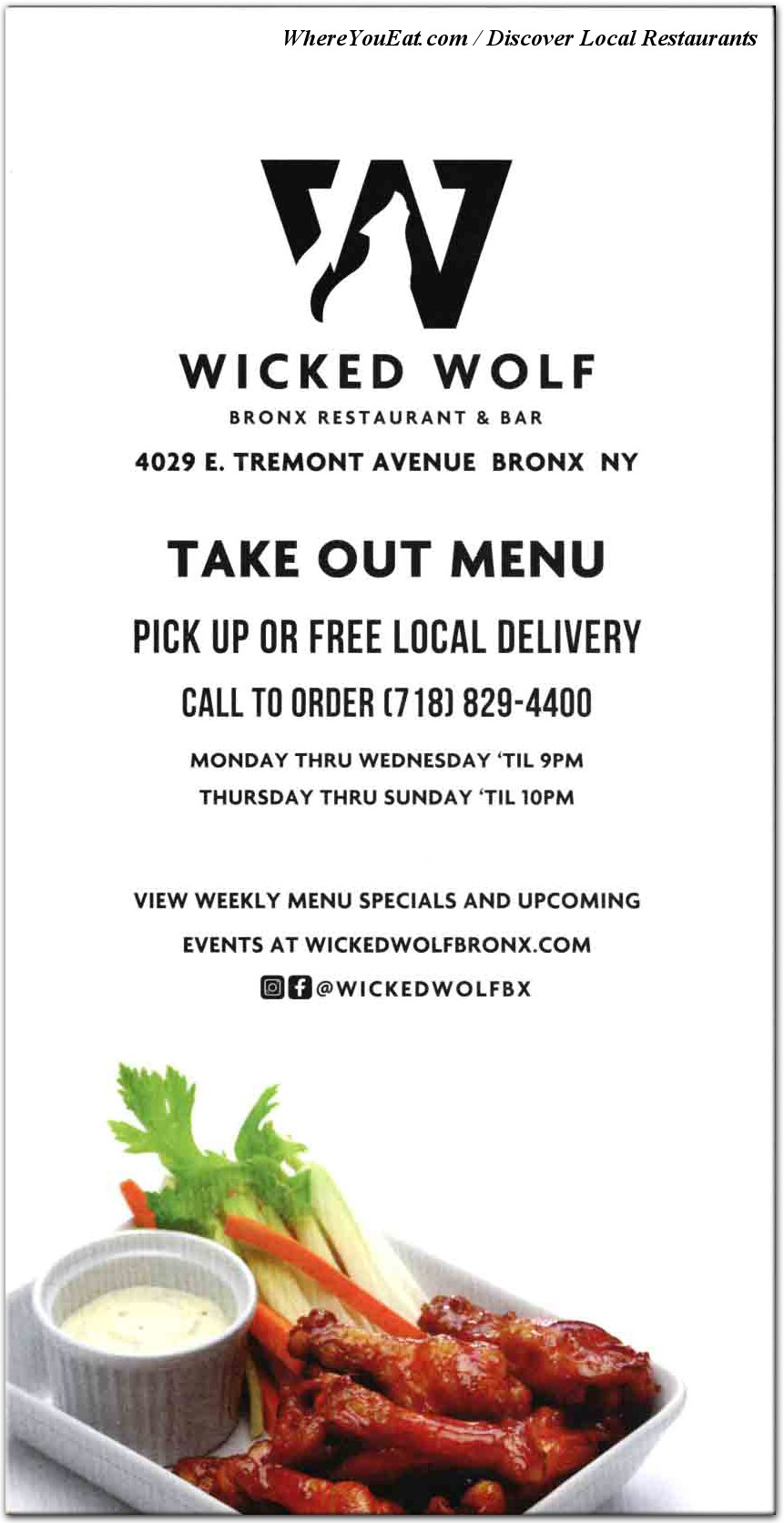 Wicked Wolf Bronx Restaurant in The Bronx / Menus & Photos